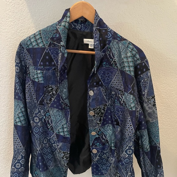 Turquoise and Blue Patchwork Jacket by Coldwater Creek (Size PL) - Picture 2 of 9